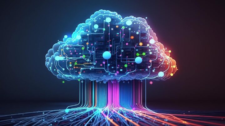 A visually striking digital illustration of a cloud symbolising AI cloud computing.